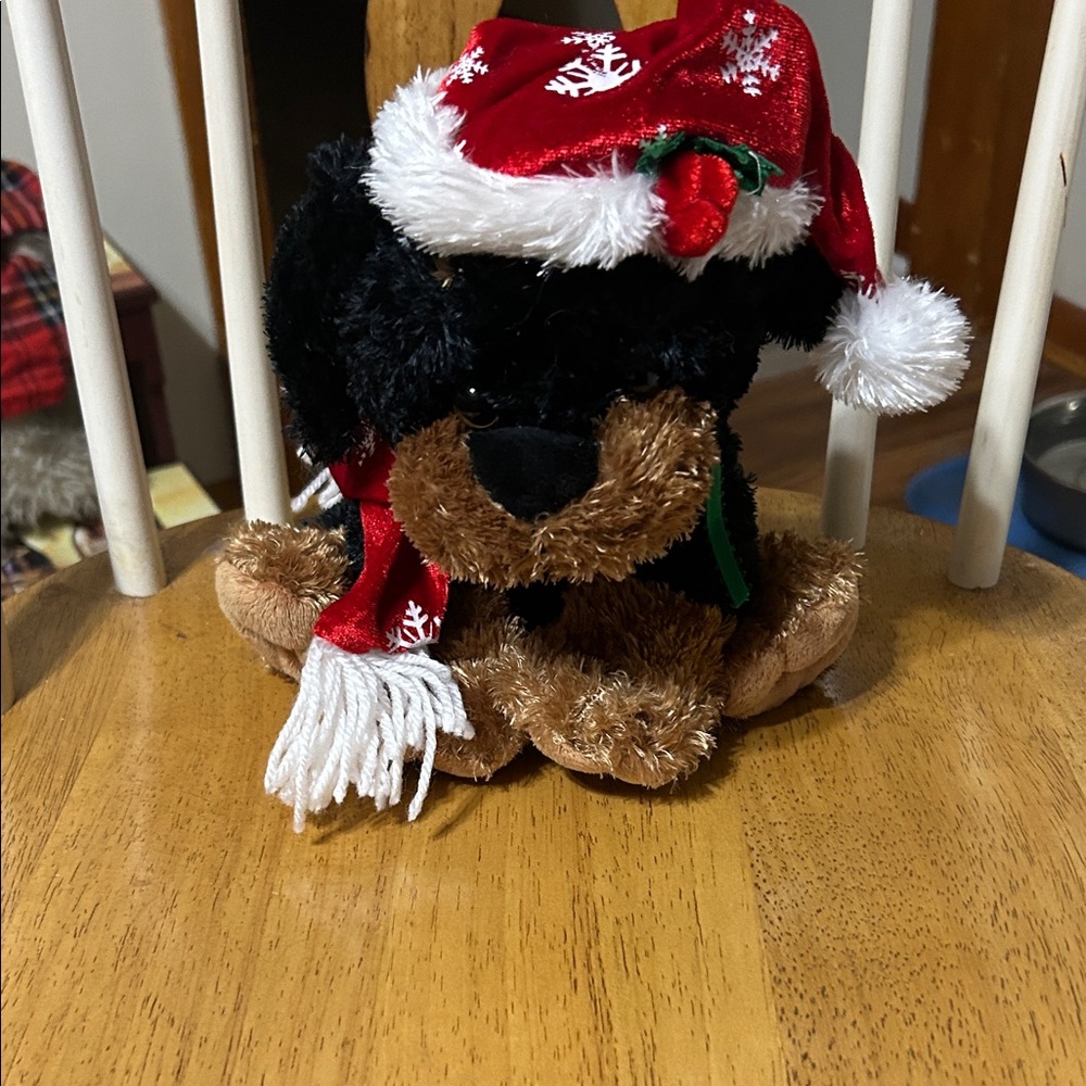 Festive Plush Dog Stuffed Animal with Santa Hat